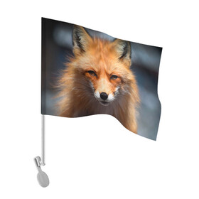 Флаг для автомобиля с принтом Хитрая лисица в Кировске, 100% полиэстер | Размер: 30*21 см | fox | foxy | животное | звери | лиса | лисенок | лисичка | милая | рыжая | фокс
