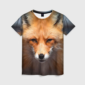 Женская футболка 3D с принтом Хитрая лисица в Кировске, 100% полиэфир ( синтетическое хлопкоподобное полотно) | прямой крой, круглый вырез горловины, длина до линии бедер | fox | foxy | животное | звери | лиса | лисенок | лисичка | милая | рыжая | фокс