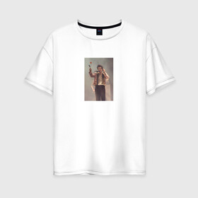 Женская футболка хлопок Oversize с принтом HARRY STYLES в Кировске, 100% хлопок | свободный крой, круглый ворот, спущенный рукав, длина до линии бедер
 | Тематика изображения на принте: harry | one direction | rose