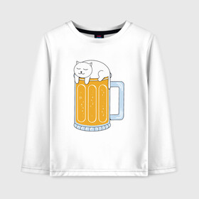 Детский лонгслив хлопок с принтом Beer Cat в Кировске, 100% хлопок | круглый вырез горловины, полуприлегающий силуэт, длина до линии бедер | animal | beer | cat | cute | kitty | meow | друг | животные | киска | китти | кот | котенок | котик | котэ | кошечка | кошка | лев | леопард | милый | мур | мяу | пантера | питомец | рысь | тигр