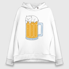 Женское худи Oversize хлопок с принтом Beer Cat в Кировске, френч-терри — 70% хлопок, 30% полиэстер. Мягкий теплый начес внутри —100% хлопок | боковые карманы, эластичные манжеты и нижняя кромка, капюшон на магнитной кнопке | animal | beer | cat | cute | kitty | meow | друг | животные | киска | китти | кот | котенок | котик | котэ | кошечка | кошка | лев | леопард | милый | мур | мяу | пантера | питомец | рысь | тигр