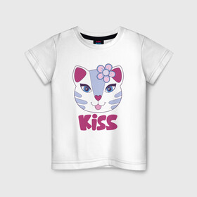 Детская футболка хлопок с принтом Kiss Cat в Кировске, 100% хлопок | круглый вырез горловины, полуприлегающий силуэт, длина до линии бедер | animal | cat | cute | kitty | meow | друг | животные | киска | китти | кот | котенок | котик | котэ | кошечка | кошка | лев | леопард | милый | мур | мяу | пантера | питомец | рысь | тигр