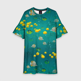 Детское платье 3D с принтом Подводный мир Рыбки в Кировске, 100% полиэстер | прямой силуэт, чуть расширенный к низу. Круглая горловина, на рукавах — воланы | fish | морские | морские рыбы | подводный мир | рыба | рыбки | рыбы