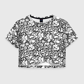Женская футболка Crop-top 3D с принтом Абстрактная жидкость в Кировске, 100% полиэстер | круглая горловина, длина футболки до линии талии, рукава с отворотами | абстрактный | вода | геометрический | геометрия | дырки | жидкость | нейрографика | петли | плазма | пузыри | пятна | черно белый