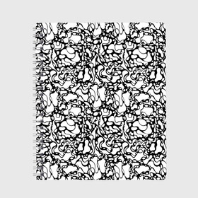 Тетрадь с принтом Абстрактная жидкость в Кировске, 100% бумага | 48 листов, плотность листов — 60 г/м2, плотность картонной обложки — 250 г/м2. Листы скреплены сбоку удобной пружинной спиралью. Уголки страниц и обложки скругленные. Цвет линий — светло-серый
 | Тематика изображения на принте: абстрактный | вода | геометрический | геометрия | дырки | жидкость | нейрографика | петли | плазма | пузыри | пятна | черно белый