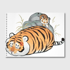 Альбом для рисования с принтом Дикая семейка в Кировске, 100% бумага
 | матовая бумага, плотность 200 мг. | Тематика изображения на принте: арт | бамбук | камень | камни | рисунок | семья больших котиков | семья котиков | тигр | тигрёнок | тигриная семейка | тигриная семья | тигры