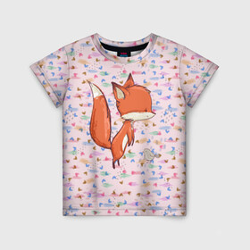 Детская футболка 3D с принтом Лисичка и мышка в Кировске, 100% гипоаллергенный полиэфир | прямой крой, круглый вырез горловины, длина до линии бедер, чуть спущенное плечо, ткань немного тянется | fox | foxy | животное | звери | лиса | лисенок | лисичка | милая | рыжая | фокс