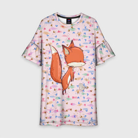 Детское платье 3D с принтом Лисичка и мышка в Кировске, 100% полиэстер | прямой силуэт, чуть расширенный к низу. Круглая горловина, на рукавах — воланы | fox | foxy | животное | звери | лиса | лисенок | лисичка | милая | рыжая | фокс