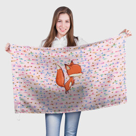 Флаг 3D с принтом Лисичка и мышка в Кировске, 100% полиэстер | плотность ткани — 95 г/м2, размер — 67 х 109 см. Принт наносится с одной стороны | fox | foxy | животное | звери | лиса | лисенок | лисичка | милая | рыжая | фокс