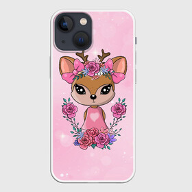 Чехол для iPhone 13 mini с принтом Милая олениха в Кировске,  |  | девочка | олениха | олень | олень девочка | розочки | цветочки