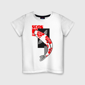 Детская футболка хлопок с принтом Карп кои с японским узором в Кировске, 100% хлопок | круглый вырез горловины, полуприлегающий силуэт, длина до линии бедер | carp | fish | japan | koi | карп | карп кои | пион | рыба | узор | япония