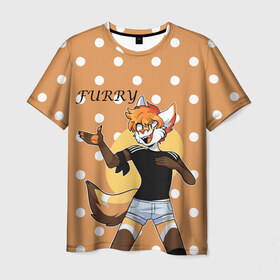 Мужская футболка 3D с принтом Furry fox guy в Кировске, 100% полиэфир | прямой крой, круглый вырез горловины, длина до линии бедер | animal | anthro | covered in fur | fox | furry | fursuit | лис | покрытый мехом | фурри