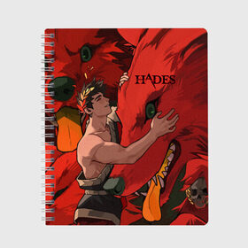 Тетрадь с принтом Hades Zagreus в Кировске, 100% бумага | 48 листов, плотность листов — 60 г/м2, плотность картонной обложки — 250 г/м2. Листы скреплены сбоку удобной пружинной спиралью. Уголки страниц и обложки скругленные. Цвет линий — светло-серый
 | hades | roguelike | zagreus | бесконечные круги ада | бог | волк | загрей | компьютерная игра | красный | мифология | сын аида | трехглавый