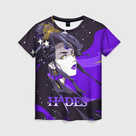 Женская футболка 3D с принтом Hades Nyx в Кировске, 100% полиэфир ( синтетическое хлопкоподобное полотно) | прямой крой, круглый вырез горловины, длина до линии бедер | nyx | roguelike | бесконечные круги ада | звезды | компьютерная игра | космос | мифология | никс