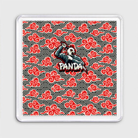 Магнит 55*55 с принтом Панда-ниндзя в Кировске, Пластик | Размер: 65*65 мм; Размер печати: 55*55 мм | panda | красные облака | ниндзя | оборотень | панда | япония