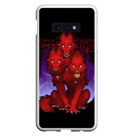 Чехол для Samsung S10E с принтом Hades wolf в Кировске, Силикон | Область печати: задняя сторона чехла, без боковых панелей | Тематика изображения на принте: hades | roguelike | бесконечные круги ада | волк | компьютерная игра | красный | трехглавый