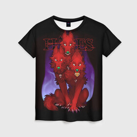 Женская футболка 3D с принтом Hades wolf в Кировске, 100% полиэфир ( синтетическое хлопкоподобное полотно) | прямой крой, круглый вырез горловины, длина до линии бедер | hades | roguelike | бесконечные круги ада | волк | компьютерная игра | красный | трехглавый