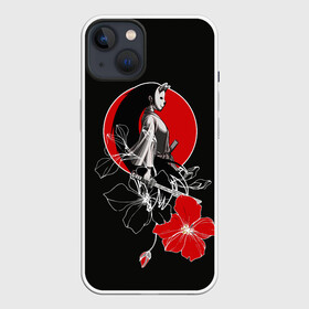 Чехол для iPhone 13 с принтом Девушка кошка самурай в Кировске,  |  | catgirl | алые цветы | аниме | бакэнэко | девушка кошка | кошачьи уши | маска | нэко | онна бугэйся | самурай | цветы | япония