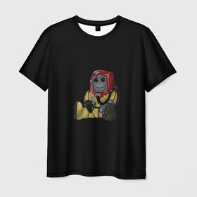 Мужская футболка 3D с принтом Smiley Hazmat Rust в Кировске, 100% полиэфир | прямой крой, круглый вырез горловины, длина до линии бедер | adventure | fun | hazmat | rust | videogame | игра | костюм | позитив | раст | химзащита | химкостюм