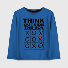 Детский лонгслив хлопок с принтом THINK OUTSIDE THE BOX в Кировске, 100% хлопок | круглый вырез горловины, полуприлегающий силуэт, длина до линии бедер | Тематика изображения на принте: box | braine | imagine | outside | text | think | word | воображение | думай | комфорт | крестики | надписи | настроение | нолики | текст