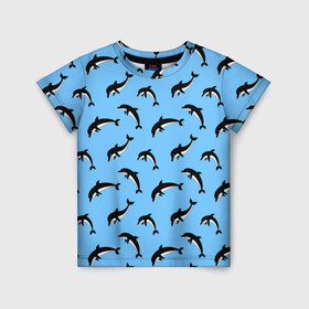 Детская футболка 3D с принтом Дельфины в Кировске, 100% гипоаллергенный полиэфир | прямой крой, круглый вырез горловины, длина до линии бедер, чуть спущенное плечо, ткань немного тянется | dolphin | дельфин | дельфины | море | морские | на голубом | с дельфином