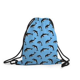 Рюкзак-мешок 3D с принтом Дельфины в Кировске, 100% полиэстер | плотность ткани — 200 г/м2, размер — 35 х 45 см; лямки — толстые шнурки, застежка на шнуровке, без карманов и подкладки | dolphin | дельфин | дельфины | море | морские | на голубом | с дельфином