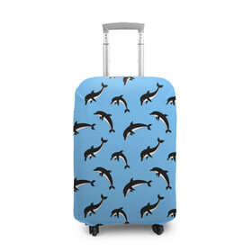 Чехол для чемодана 3D с принтом Дельфины в Кировске, 86% полиэфир, 14% спандекс | двустороннее нанесение принта, прорези для ручек и колес | dolphin | дельфин | дельфины | море | морские | на голубом | с дельфином