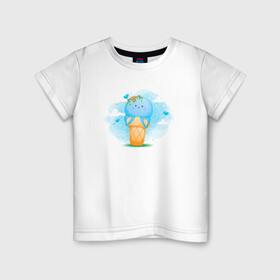 Детская футболка хлопок с принтом Осьминог в стаканчике в Кировске, 100% хлопок | круглый вырез горловины, полуприлегающий силуэт, длина до линии бедер | cute | octopus | милый | морское | осьминог | осьминожка | паттерн | тентакли | щупальца