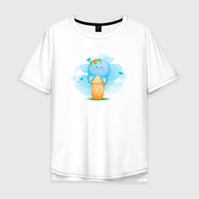 Мужская футболка хлопок Oversize с принтом Осьминог в стаканчике в Кировске, 100% хлопок | свободный крой, круглый ворот, “спинка” длиннее передней части | cute | octopus | милый | морское | осьминог | осьминожка | паттерн | тентакли | щупальца