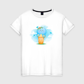 Женская футболка хлопок с принтом Осьминог в стаканчике в Кировске, 100% хлопок | прямой крой, круглый вырез горловины, длина до линии бедер, слегка спущенное плечо | cute | octopus | милый | морское | осьминог | осьминожка | паттерн | тентакли | щупальца