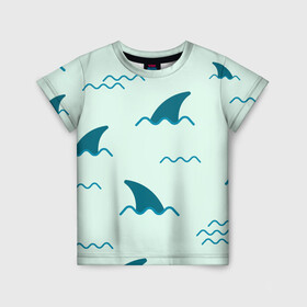 Детская футболка 3D с принтом Плавники акул в Кировске, 100% гипоаллергенный полиэфир | прямой крой, круглый вырез горловины, длина до линии бедер, чуть спущенное плечо, ткань немного тянется | shark | акула | акулы | жители | море | морские | океан | плавники | рыба