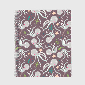 Тетрадь с принтом Осьминоги в Кировске, 100% бумага | 48 листов, плотность листов — 60 г/м2, плотность картонной обложки — 250 г/м2. Листы скреплены сбоку удобной пружинной спиралью. Уголки страниц и обложки скругленные. Цвет линий — светло-серый
 | Тематика изображения на принте: cute | octopus | милый | морское | осьминог | осьминожка | паттерн | тентакли | щупальца
