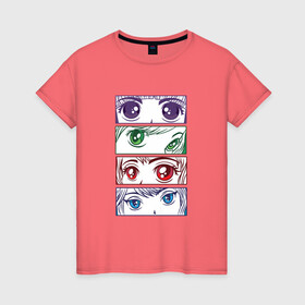 Женская футболка хлопок с принтом Глаза и взгляды аниме девочек в Кировске, 100% хлопок | прямой крой, круглый вырез горловины, длина до линии бедер, слегка спущенное плечо | anime | chibi | collage | cute | eyes | girls | japan | japanese | kawaii | manga | sight | view | waifu | анимешник | анимешница | девочки | девушки | коллаж | лица | манга | настроение | рисунок в стиле аниме | типичная девушка | япония