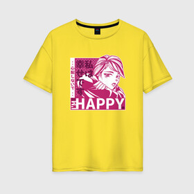 Женская футболка хлопок Oversize с принтом Happy Sad Anime Girl Kanji в Кировске, 100% хлопок | свободный крой, круглый ворот, спущенный рукав, длина до линии бедер
 | Тематика изображения на принте: anime | chibi | cute | girls | happiness | im happy | japan | japanese | kawaii | manga | waifu | анимешник | анимешница | грусть | девочки | девушки | иероглифы | кандзи | лица | манга | настроение | рисунок в стиле аниме | счастье | типичная 