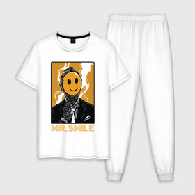Мужская пижама хлопок с принтом MR.Smile в Кировске, 100% хлопок | брюки и футболка прямого кроя, без карманов, на брюках мягкая резинка на поясе и по низу штанин
 | арт | графика | мультяшки | робот | смайлы