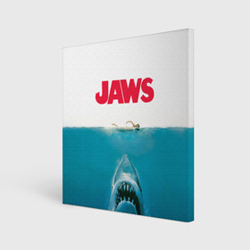 Холст квадратный с принтом Jaws 1975 в Кировске, 100% ПВХ |  | jaws | jaws 2 | jaws movie | кино | челюсти | челюсти 2 | челюсти фильм