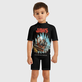 Детский купальный костюм 3D с принтом Jaws cinema в Кировске, Полиэстер 85%, Спандекс 15% | застежка на молнии на спине | jaws | jaws 2 | jaws movie | кино | челюсти | челюсти 2 | челюсти фильм