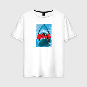 Женская футболка хлопок Oversize с принтом Jaws classic в Кировске, 100% хлопок | свободный крой, круглый ворот, спущенный рукав, длина до линии бедер
 | jaws | jaws 2 | jaws movie | кино | челюсти | челюсти 2 | челюсти фильм