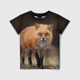 Детская футболка 3D с принтом Хитрая лисица в Кировске, 100% гипоаллергенный полиэфир | прямой крой, круглый вырез горловины, длина до линии бедер, чуть спущенное плечо, ткань немного тянется | Тематика изображения на принте: fox | foxy | животное | звери | лиса | лисенок | лисичка | милая | рыжая | фокс