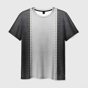 Мужская футболка 3D с принтом Черно белая кожа в Кировске, 100% полиэфир | прямой крой, круглый вырез горловины, длина до линии бедер | leather | кожа | полосы | пэчворк | черно белый