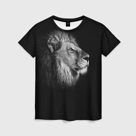 Женская футболка 3D с принтом Царь Зверей в Кировске, 100% полиэфир ( синтетическое хлопкоподобное полотно) | прямой крой, круглый вырез горловины, длина до линии бедер | animal | lion | лев | профиль | черно белый