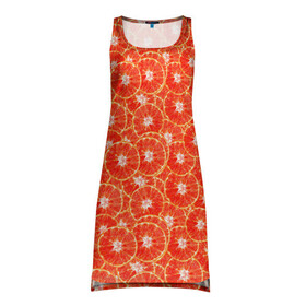 Платье-майка 3D с принтом Красный Апельсин в Кировске, 100% полиэстер | полуприлегающий силуэт, широкие бретели, круглый вырез горловины, удлиненный подол сзади. | orange | red | апельсин | красный | цитрусы