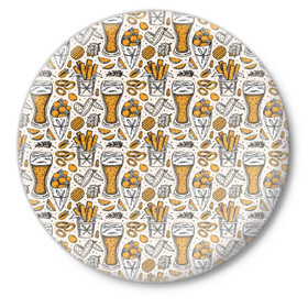 Значок с принтом Background Beer в Кировске,  металл | круглая форма, металлическая застежка в виде булавки | art | background | beer | chips | food | snack | texture | арт | еда | закуска | текстура | фон | чипсы