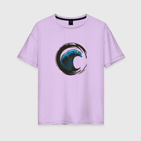 Женская футболка хлопок Oversize с принтом Enso Great Wave off Kanagawa в Кировске, 100% хлопок | свободный крой, круглый ворот, спущенный рукав, длина до линии бедер
 | art | buddhism | engraving | hokusai | minimal | ocean | print | religion | surfing | waves | zen | арт | большая волна | буддизм | в канагаве | великая волна | волны | гравюра | дзен | канагава | круг энсо | минимализм | океан | пародия