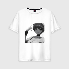 Женская футболка хлопок Oversize с принтом Аниме - тян чарлидерша в Кировске, 100% хлопок | свободный крой, круглый ворот, спущенный рукав, длина до линии бедер
 | аниме | тянка | черно   белое
