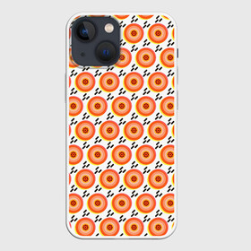 Чехол для iPhone 13 mini с принтом Поп арт, мишень, диски дождь в Кировске,  |  | disco | pop art | абстракция | геометрия | диск | диско | кнопки | мишень | оранжевые круги | охота | поп арт | тир | точки мемфиса