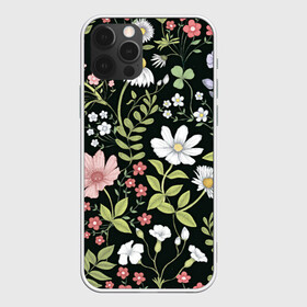 Чехол для iPhone 12 Pro Max с принтом Полевые цветы в Кировске, Силикон |  | арт | ночь | поле | полевые цветы | рисунок | ромашка | ромашки | тёмный фон | цветок | цветы | чёрное | яркие цветы | яркий цветок