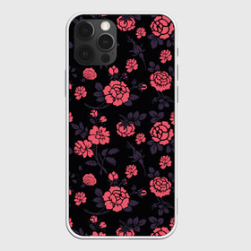 Чехол для iPhone 12 Pro с принтом Ночные розы в Кировске, силикон | область печати: задняя сторона чехла, без боковых панелей | арт | красная роза | красные розы | ночь | рисунок | роза | розовая роза | розовые розы | розы | тёмный фон | цветок | цветы | чёрное | яркие цветы | яркий цветок