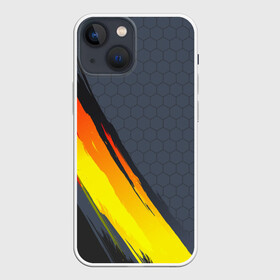 Чехол для iPhone 13 mini с принтом Gray Yellow Style в Кировске,  |  | Тематика изображения на принте: 3d | 3д | sport | абстракция | линии | паттерн | соты | спортивный стиль | текстуры