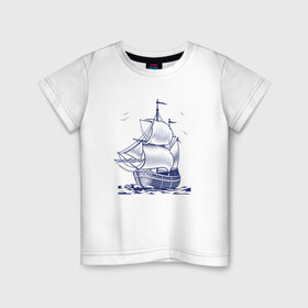 Детская футболка хлопок с принтом Корабль в Кировске, 100% хлопок | круглый вырез горловины, полуприлегающий силуэт, длина до линии бедер | ships | whale | кит | киты | корабли | кораблики | корабль | море | морские | морское | паруса | чайки
